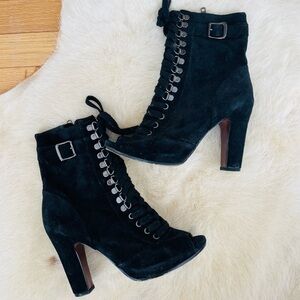 Sam Edelman Black Suede Lace-up Booties
